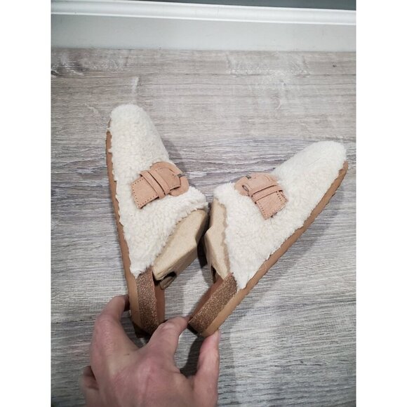 J. Crew Brown/Cream Sherpa Lined Buckle Clog Slippers Sz 5M Buckle Comfort - Picture 5 of 12